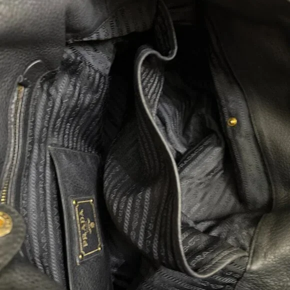 Prada Black Leather Tote Bag Large Shoulder Bag Gold Hardware Authentic - Picture 12 of 15